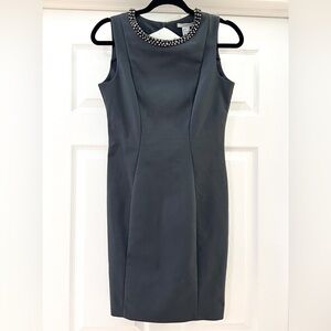 H&M Jewel Collared Sleeveless Bodycon Cocktail Mini Dress Gray sz 6
